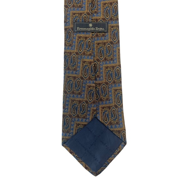 ERMENEGILDO ZEGNA Vintage Silk Tie Necktie Paisley Geometric Print Made in Italy - Picture 2 of 7
